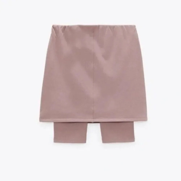 Zara Mauve Tan Ribbed Biker Mini Skort S - Picture 3 of 5